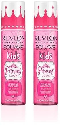REVLON PROFESSIONAL EQUAVE Kids Princess Detangling Conditioner, 200 ml, entwirrender Leave in Sprühconditioner für Kinder, 2-Phasen Haarpflege für glänzende, seidige Haare (Packung mit 2)