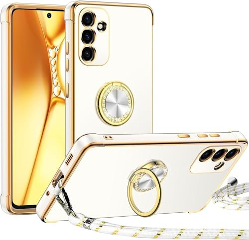 Miss Arts Coque pour Samsung Galaxy S24 5G, avec Anneau Maintien, Coque Samsung S24 avec Cordon Réglable, Mince en TPU Souple Antichoc pour Femme - Blanc