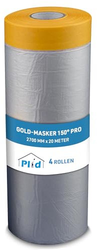 Plid Gold-Masker 150° Pro, Tape, Klebeband, Malerband, Abdeckband, Acrylatkleber, UV- Resistent, Rückstandsfrei entfernbar, Scharfe Farbkanten, Für Innen und Außen geeignet (4, 2700)