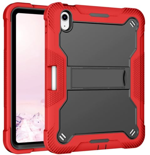 CasurvivePro Coque pour Amazon Fire HD 8 2022 8 avec support intégré pour qualité militaire robuste et hybride rigide antichoc (noir + rouge)