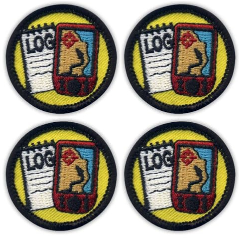 Set di quattro toppe ricamate con logo geocaching e GPS Merit, rotonde, 3,8 cm, da cucire, da cucire