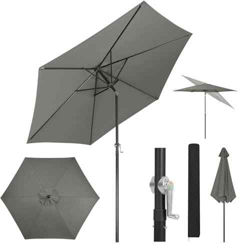 WOLTU Parasol de Jardin, 270cm, Parasol Inclinable avec Manivelle, Parasol Hexagonal pour Jardin/Balcon/Terrasse/Plage/Marché, Tissu Anti-UV 180g/m², Gris Foncé