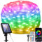 Bunt Lichterkette Außen, Solar Weihnachten Lichterkette RGB Farbwechsel, App & Fernbedienung Steuerung, 99+ Modus, Sync Musik, IP65 Wasserdicht für Garten Balkon Terrassen Partys Bäume - 10M 100LED