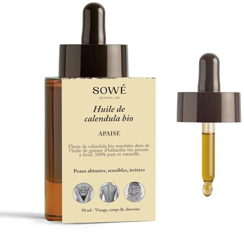 CALENDULA-ÖL – BIO-MAZERAT – TROCKENE, REIZENDE, EMPFINDLICHE, GESCHÄDIGTE HAUT – 50 ML – Beruhigt und pflegt – Gesicht, Körper und Haare – Kostenloser Pflegeduft