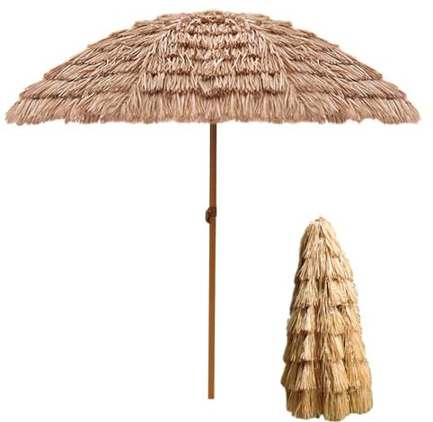 Hawaii-Regenschirm, 2 M, Strand, Terrasse, Garten, Sonnenschirm, Für Den Außenbereich, Tragbar, Einfach, Tiki-Sonnenschirm, Runder Bast-Stroh-Sonnenschirm, Durchmesser 200 cm (Natürliche Farbe, 2 M)