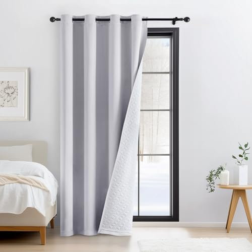 Woaboy Thermovorhang Grauweiß Blickdicht Türvorhang Doppellagige Winter Kälteschutzvorhang Wohnzimmer Raumteiler Fenstersvorhang mit Ösen Verdunkelungsgardine Schlafzimmer 1 Stück 132x200cm(BxH)