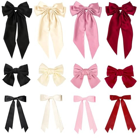 RETON 12 Stück Satin Haarschleifen, Große Haarschleifen Mädchen,Seide Satin Haarschleife Damen, Haarschleifen für Frauen Mädchen(3 Stile)