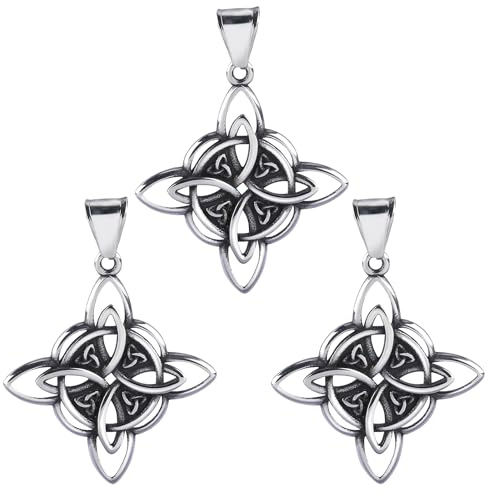 COGCHARGER Hexenknoten-Anhänger aus Edelstahl, keltischer Knoten, Antik-Silber, 3 Stück, Unisex, Schmuck, DIY, Geburtstag, Hochzeit, Weihnachten