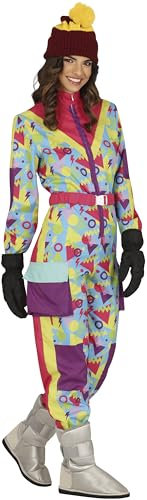 FIESTAS GUIRCA Retro Schneeanzug Karnevalskostüm Damen – Bunter 80er Jahre Skianzug – Après-Ski 90er Jahre Trainingsanzug – Bad Taste Junggesellinnenabschied, Karnevalskostüm Damen Größe M