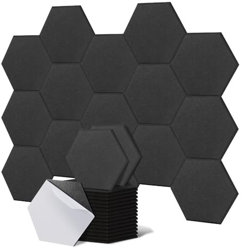 Lavedas White Hexagonal Acoustic Panels, 12 Pieces Soundproofing Wall Panels, Self-Adhesive High Density Sound Absorber Panels for Office/Gaming Decoration/Studio/Wall Decoration (Ferrous Content)