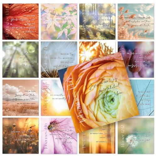 Logbuch-Verlag 16 Karten mit Bibelzitaten religiöse Sprüchekarten Geschenk für Gläubige Christentum Kommunion Firmung 12 x 12 cm