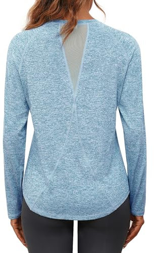 Gyabnw Long Sleeve Sports Tops for Women Gym Wear Yoga Tshirt Running Workout Activewear Pilates Hiking Exercise Blue