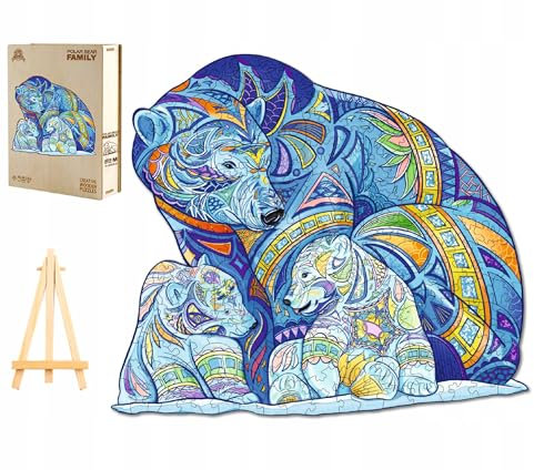 PASJO - Holzpuzzle Erwachsene mit Bärenmotiv 292 Teile 39 x 33,8 cm - Geschenkidee für Kinder - Holz Puzzle Bär - Einzigartige Tierförmige Holz-Puzzle - Creative Jigsaw aus Holz für Erwachsene