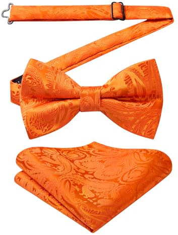 Enlision Fliege Herren Orange Anzug Fliegen Mit Einstecktuch Paisley Vorgebunden Schleife für Hochzeit Party Abend