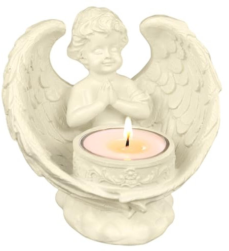 WATUNID Portavelas de resina con figura de ángel, portavelas votivo de ángel de la guarda orando, elegante soporte para velas de té, adorno de ángel para decoración de Navidad, regalos conmemorativos