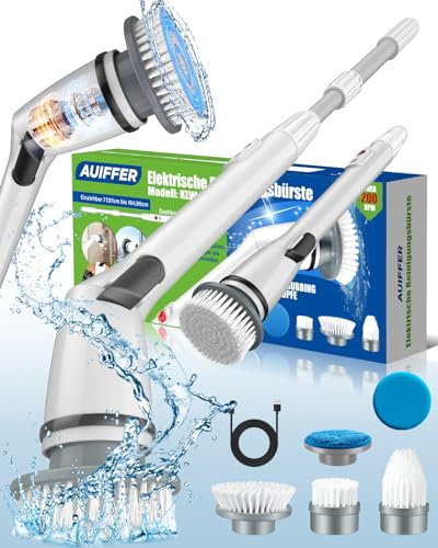 Elektrische Reinigungsbürste, 2025 Neue Putzbürste Elektrisch mit 5 Bürstenköpfe Reinigen Längenverstellbare Rotierende Reinigungsbürste, Kabellos Spin Power Scrubber für Haushalt Bad Fliesen Böden