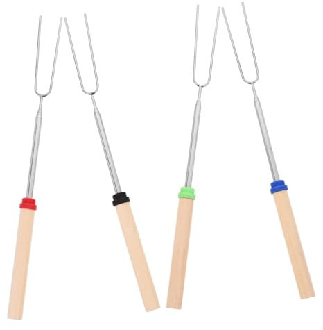 ABOOFAN 4stücke Mixgabel Mit Roten Holzgriffen Edelstahlspieße Für Fondue Grill Und Camping Längenverstellbare Gabeln Für Schokolade Käse Und Früchte