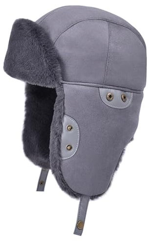 WUODHTW Damen Herren Mütze, Trappermütze, Wintermütze, Uschanka, Ohrenklappe, Jagdmütze, Fliegerhut, winddicht, Skifahren, Schneehut, grau, Einheitsgröße