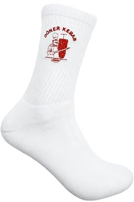Döner Kebab Socken lustige Socken Döner Söcken Kebab Strümpfe Sportsocken Tennissocken (DE/NL/SE/PL, Numerisch, 46, Regular, Regular, Weiß)