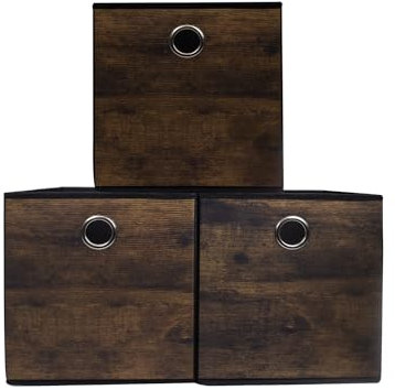 Sturdy Cube Storage Boxes with Exquisite Wood Grain Pattern,Thickened Fabric Storage Baskets,Foldable Open Storage Bin for Shelf,Cabinet,Closet,Bookcase,Storeroom,Nursery,Office,Dorm,32x32x32cm,3 Pack