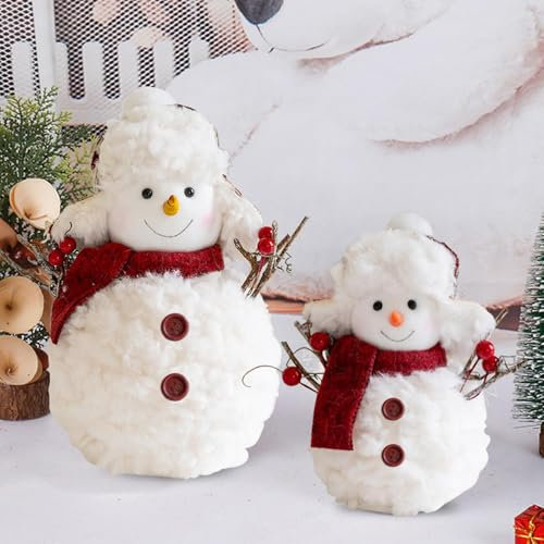 Skeadex Weihnachten Deko Innen,2 Stück Plüsch Schneemann Figur Weihnachtsfiguren Klein Winter Deko Weihnachtsdeko Innen Schneemann Deko für Tischdeko Kamin Büro Zimmer (D)