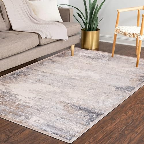 Mazovia Teppich Wohnzimmer 120x170cm Creme Anthrazit Abstrakt Skandinavisch | Teppich für Schlafzimmer Esszimmer Büro Beige Weich Pflegeleicht Tierfreundlich Allergikerfreundlich Fußbodenheizungsgeeignet