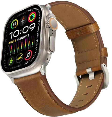 Correa de Cuero compatible con Apple Watch Correa Ultra/Ultra 2 de Cuero 49mm 46mm 45mm 44mm 42mm 41mm 40mm 38mm, Correa de Cuero Genuino para iWatch Ultra 2/Ultra, SE, Series 10 9 8 7 6 5 4 3 2 1
