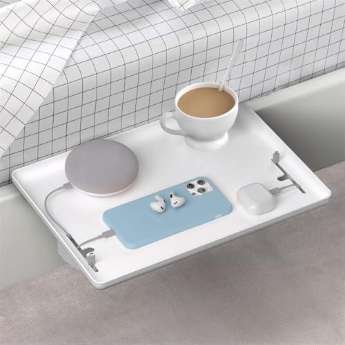 Accmuzzy Table de Nuit Suspendue,Tablette lit Mezzanine,Plateau de Rangement de Qualité Supérieure pour Lit Superposé, Dortoir, Loft et Salle de Bain, 32 x 23.5 cm - Blanc
