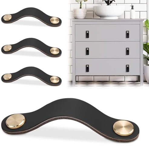 Ledergriffe für Möbel, 4 Stück Möbelgriffe Leder, Schwarz Griffe Möbel, Modernen Möbelknöpfe Schrank Griffe für Küchenschränke, Schränke, Tür, Wohnkultur