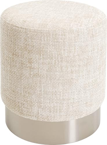 Kare Design Hocker Berry High, Silber/Beige, Ø39cm, Rund, Sitzhöhe 47 cm, Sitzhocker, Modern, Pflegeleicht, Flur
