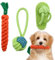 HYSHLC 3 PCS Cotton Puppy Chew Toy, Dog Rope Toys, Carrot Dog Toy, Dog Ropes for Aggressive Chewers, Interesting Puppy Toy, Puppy Tug Toy Pack with Ball, Teething Leash, Tug of War