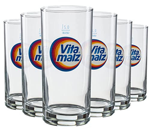 Generisch Vita Malz Glas 0,2L geeicht | Original Trinkglas für Malzbier & Softdrinks | Hochwertiges Glas mit Füllstrich | Robustes Design