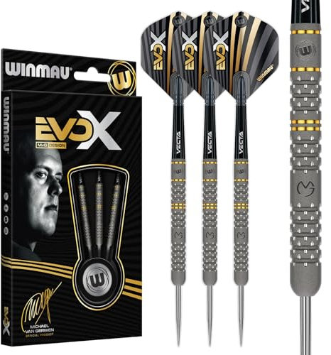WINMAU – Michael Van Gerwen MvG - EvoX 21g Professional Darts-Set mit Dart Flüge und Schäfte