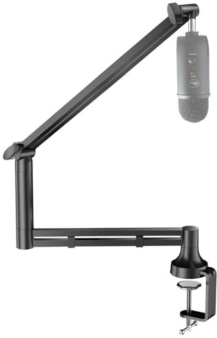 Socodox Brazo de Micrófono Bajo Perfil, Soporte Robusto para Blue Yeti, Podcast, Streaming, con Abrazadera de Escritorio de 7 cm y Adaptadores 3/8 5/8, Carga Máxima 2 kg, Negro