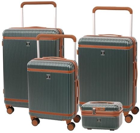 BERTOO Napoli Kofferset – Erweiterbare Hartschalenkoffer mit Kunstlederriemen, wasserfester Innentasche, 360° Rollen & italienischem Premium-Design (Grün, Set 38 l|72 l|108 l|17 l, 13.55 kg)