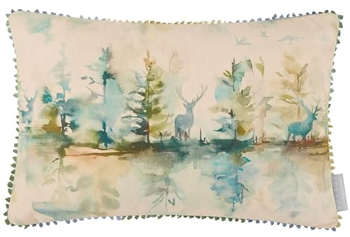 Voyage Maison Wilderness Feather Filled Cushion – Woodland Watercolour Cotton Blend Luxury Home Decor (Topaz - 40x60cm)