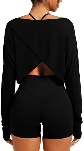 Navneet Damen Sport Langarmshirt mit Schlitz Overlap Sport Oberteile Fitness Funktionsshirt Laufshirt Wandershirt Outdoor Schwarz S