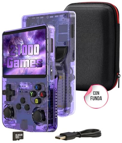 SCGAMES Consola Retro Portátil R36S + Funda Regalo con 20.000 Juegos y 19 Emuladores | Tarjeta 64GB, Pantalla IPS 3.5, Videoconsola, Gaming, Videojuegos, Arcade | Ideal Niños y Mayores | Vers. 2025