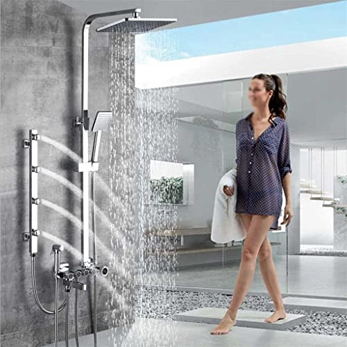 Golden White Shower Faucet in Wall Shower Mixer System Rainfall Shower Head Brass Body Massage Jet Shower Set Swive Spout (Color : D) (C)