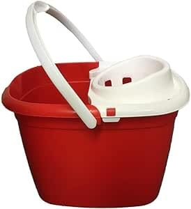 12L Red Mop Bucket with Removable Angled Squeegee – Colour Coded Durable Polypropylene Cleaning Bucket with Pouring Spout and Gripper Handle for Commercial and Home Use