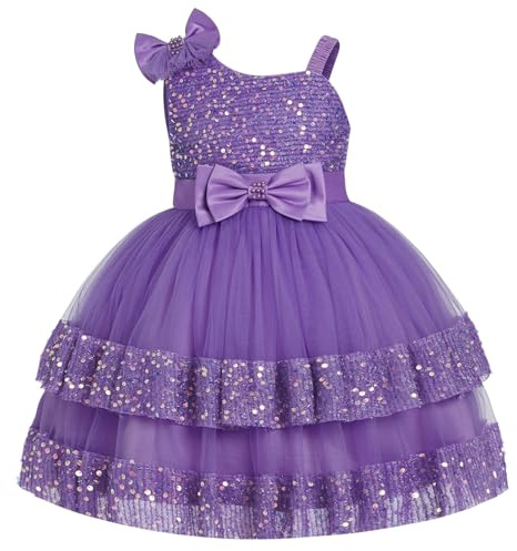 ABEHIK Mädchen Pailletten Meshkleid Sommer Tütü Partykleid Blumenmädchenkleider Ballkleid Festliches Prinzessin Hochzeit Kleid