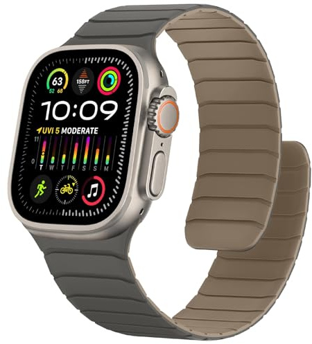 Sixmoat Correa de Silicona Magnética Compatible con Apple Watch 49mm 46mm 45mm 44mm 42mm, Cómoda Pulsera Deportiva Resistente al agua para Ultra 3 2 1 SE Series 11 10 9 8 7 6 5 4 3, Gris-Café