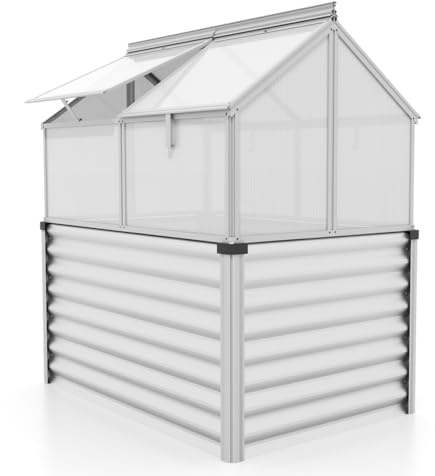 Vitavia Hochfrühbeet “Paris“ | Hochbeet & Frühbeet in Einem | Aluminium Eloxiert | 4 mm Hohlkammerplatten | Wetterfest, Verstellbare Dachfenster & Abnehmbarer Aufsatz | Optimale Wachstumsbedingungen