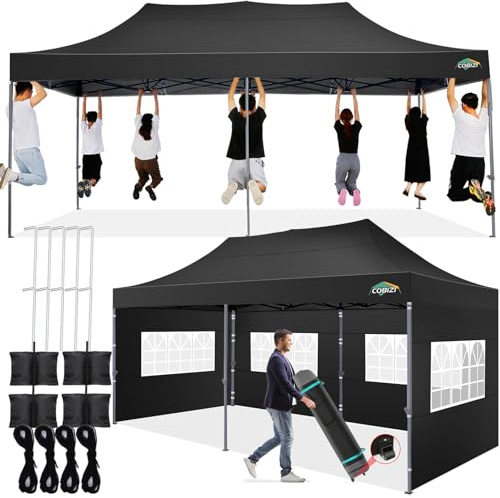 COBIZI Pavillon 3x6 Wasserdicht Stabil Winterfest mit 6 Seitenwand,Schwarz | Pop Up Zelt Faltpavillon,Sonnenschutz Pavillion Klappbar Zelte,Gartenparty Strand Hochzeit,Pavilion Faltbar mit Tasche Rollen