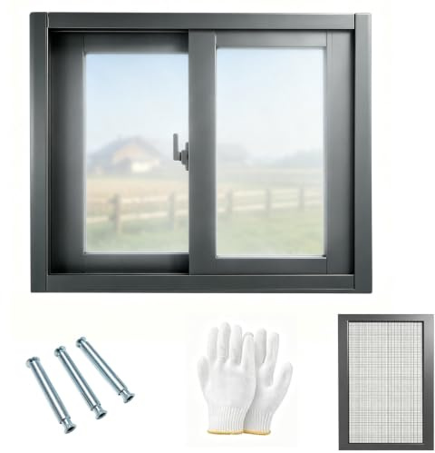 Finestra scorrevole seminterrato, doppio vetro satinato temperato | Telaio Finestra in alluminio rinforzato, doppio vetro isolante, scorrimento fluido silenzioso(Dark Gray,38x17)