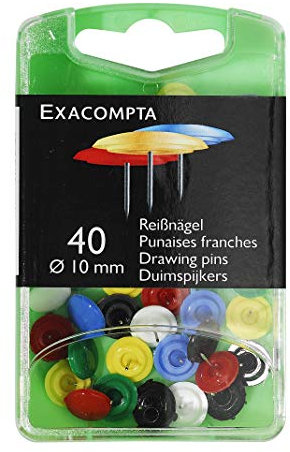 Exacompta 14016E 40er Pack Reißnägel Ø12mm in Kunststoffbox farbig sortiert