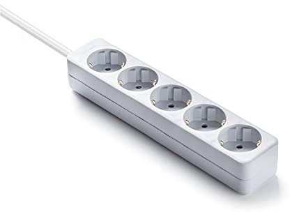 FAMATEL – Regleta ecosockets 5 tomas | 1,5 Metros | Hasta 3500W | Protección Infantil | Base enchufes Múltiple | Orientación tomas a 45º | Blanco