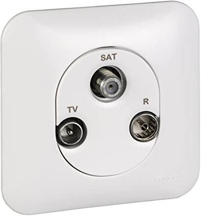 Schneider Electric - Ovalis - Prise TV/FM/SAT - 2 entrées arriére avec plaque Blanc - S260460