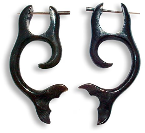 ISLAND PIERCINGS Ohrringe Walflossen aus Horn schwarz Handarbeit ER037