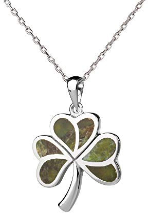 Irish Shamrock - Irisches Kleeblatt Anhänger & Kette - Silber & Connemara Marmor